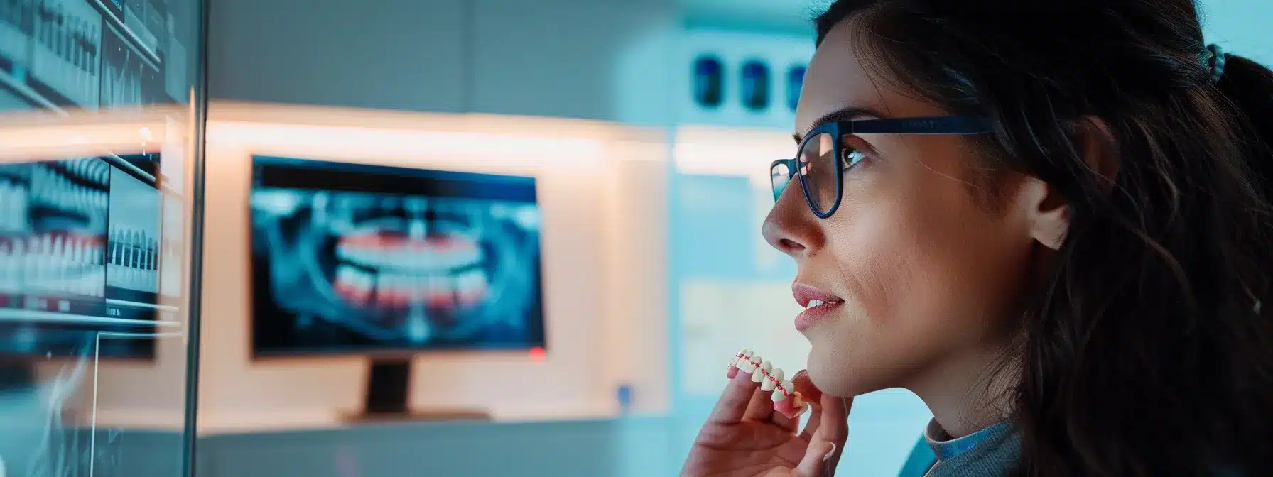a thoughtful patient examines a vivid array of dental payment plans displayed on a sleek, modern table, illuminated by soft natural light, embodying the essence of informed financial decision-making.