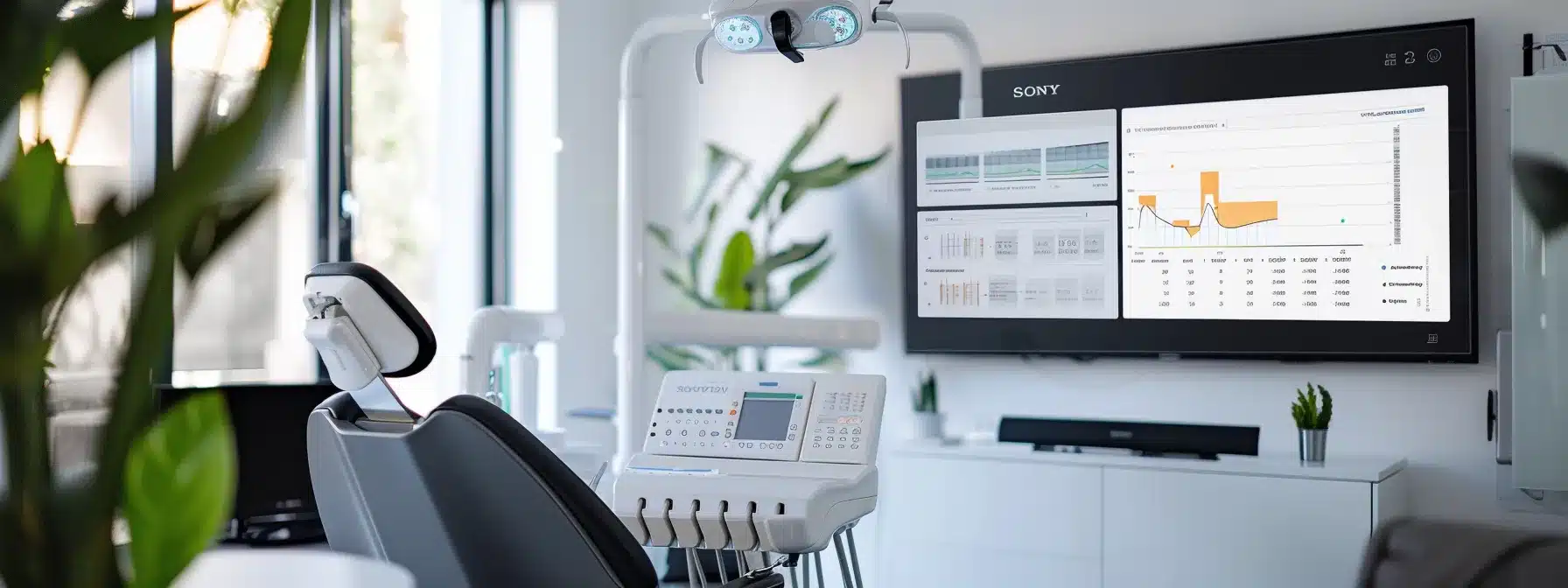 a thoughtfully arranged dental consultation setting in grand prairie, featuring a modern dental chair and transparent pricing charts, exuding an atmosphere of professionalism and trust.