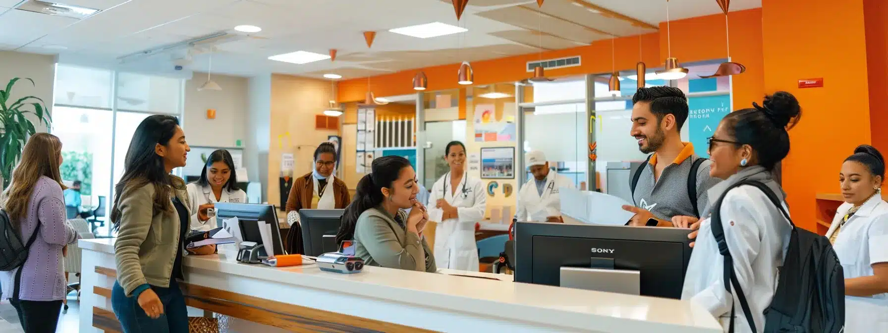 a vibrant scene of a welcoming dallas dental clinic bustling with diverse individuals, showcasing a bright, modern interior and clear signage for emergency dental resources, illuminated by soft, inviting lighting.