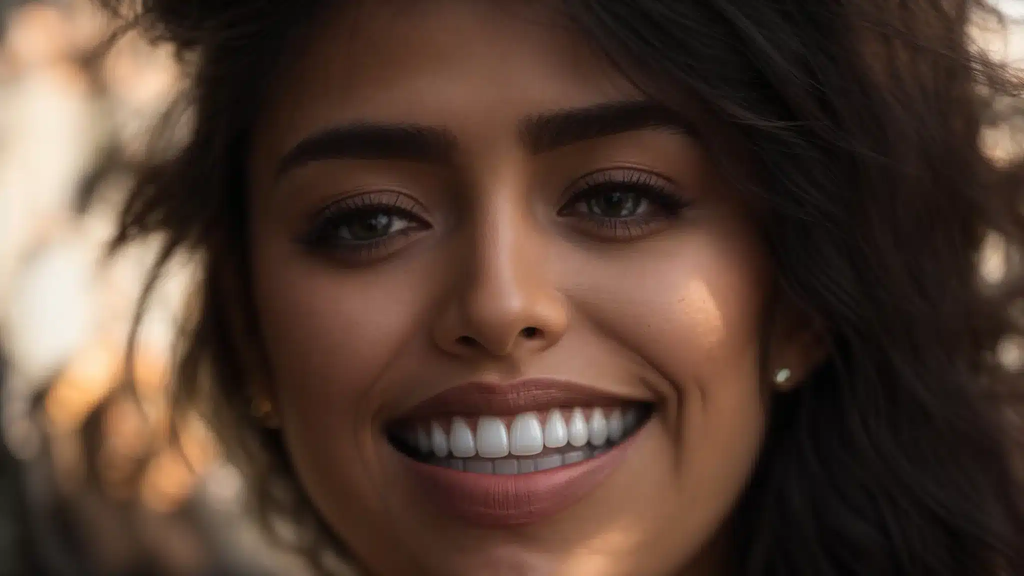 a close-up of a radiant smile featuring a flawless dental crown, illuminated by soft, natural light, set against a serene background that reflects the warm culture of the texas panhandle.