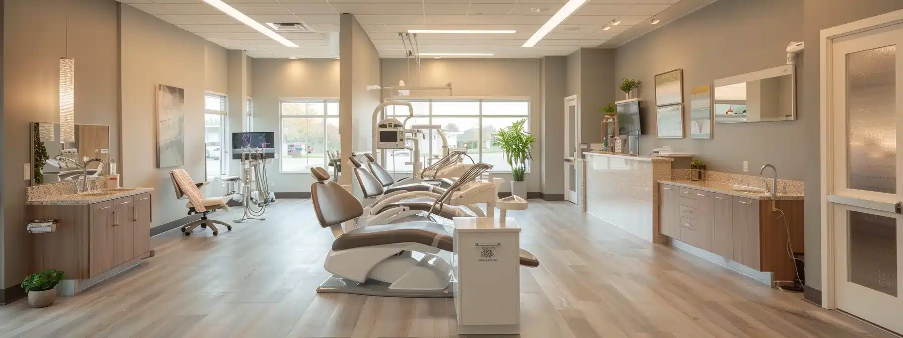 a bright, modern dental clinic showcases a patient reclining in a comfortable chair, surrounded by advanced dental equipment, as a professional dentist explains the veneer application process with a warm, reassuring demeanor under soft, natural lighting.