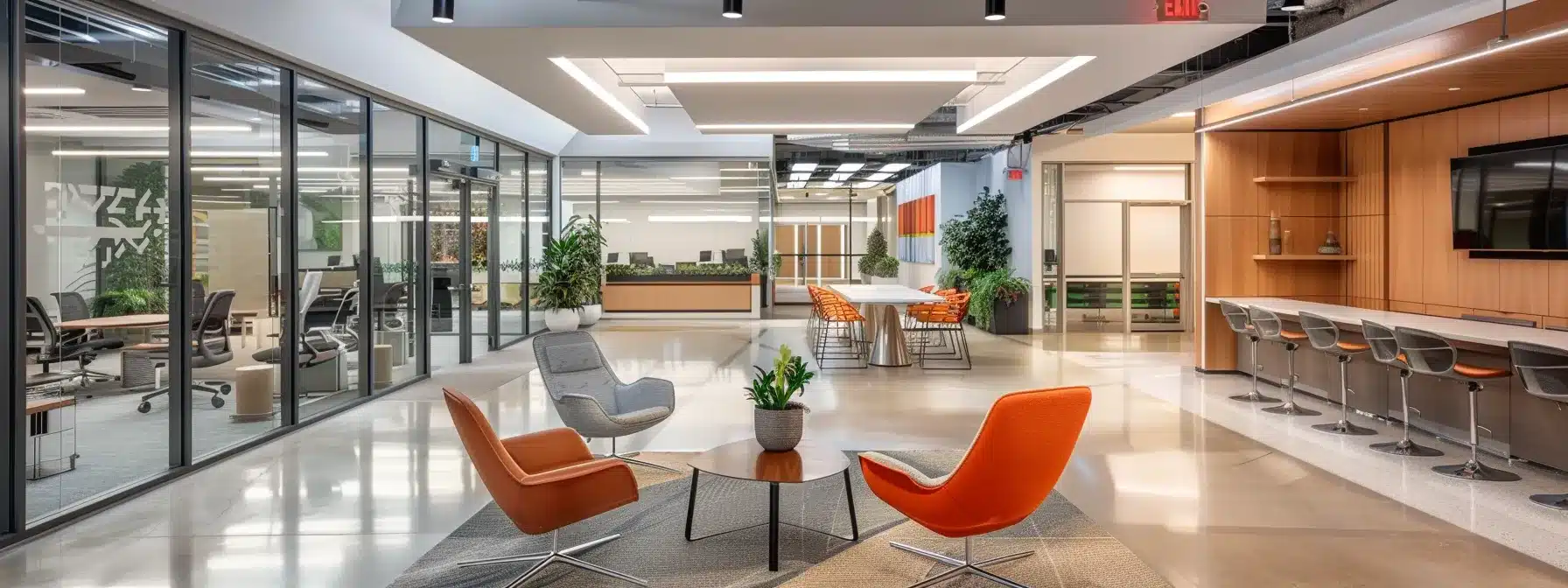 a sleek, modern office bathed in warm, ambient lighting showcases a diverse group of professionals engaged in a dynamic brainstorming session around a glass conference table.