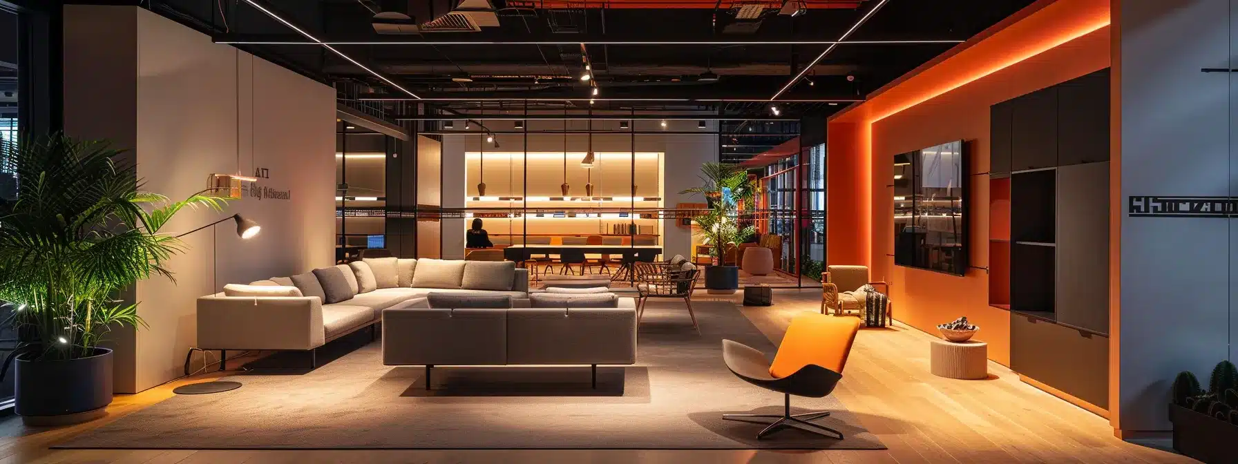 a vibrant, modern office space filled with high-tech gadgets and sleek furniture, illuminated by dynamic led lighting that highlights an atmosphere of innovation and productivity.