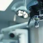 a sterile dental clinic interior showcases a modern dental implant procedure in progress, with focused instruments and a clinical atmosphere highlighting the importance of hygiene and infection prevention.
