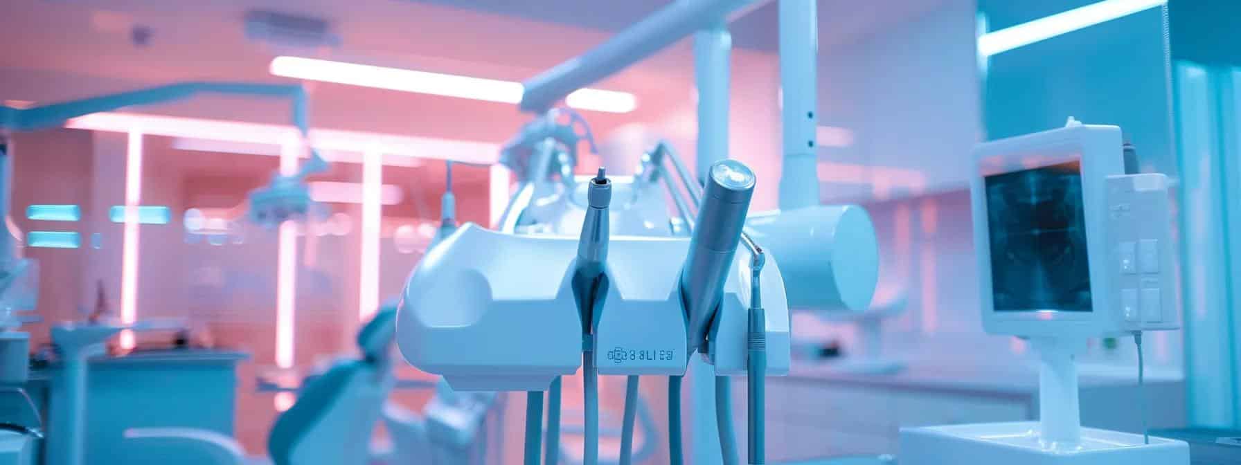 a modern dental clinic in denton, tx features a welcoming consultation room with sleek digital imaging equipment, showcasing a patient-friendly atmosphere focused on advanced denture solutions and personalized dental care.