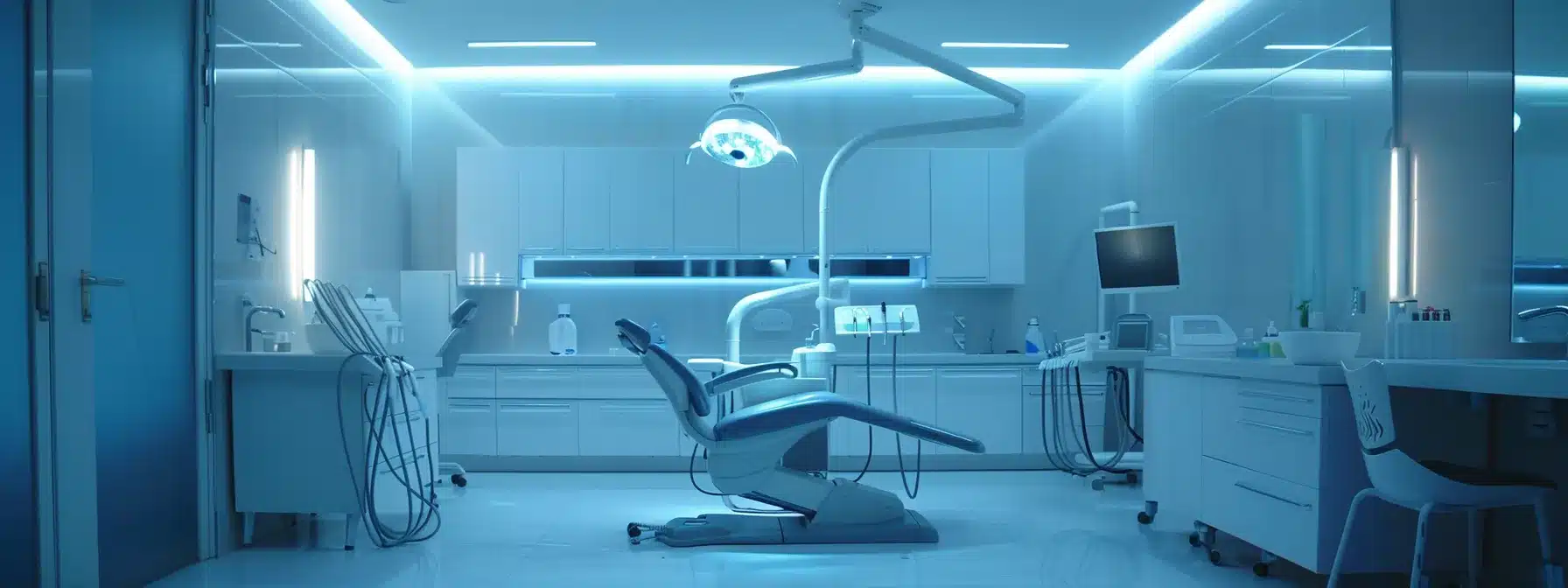 a modern dental clinic in denton, featuring a pristine treatment room with a state-of-the-art dental chair and equipment, showcasing a confident patient discussing the benefits of dental implants with a professional dentist in a clean, bright environment that emphasizes oral health and innovation.