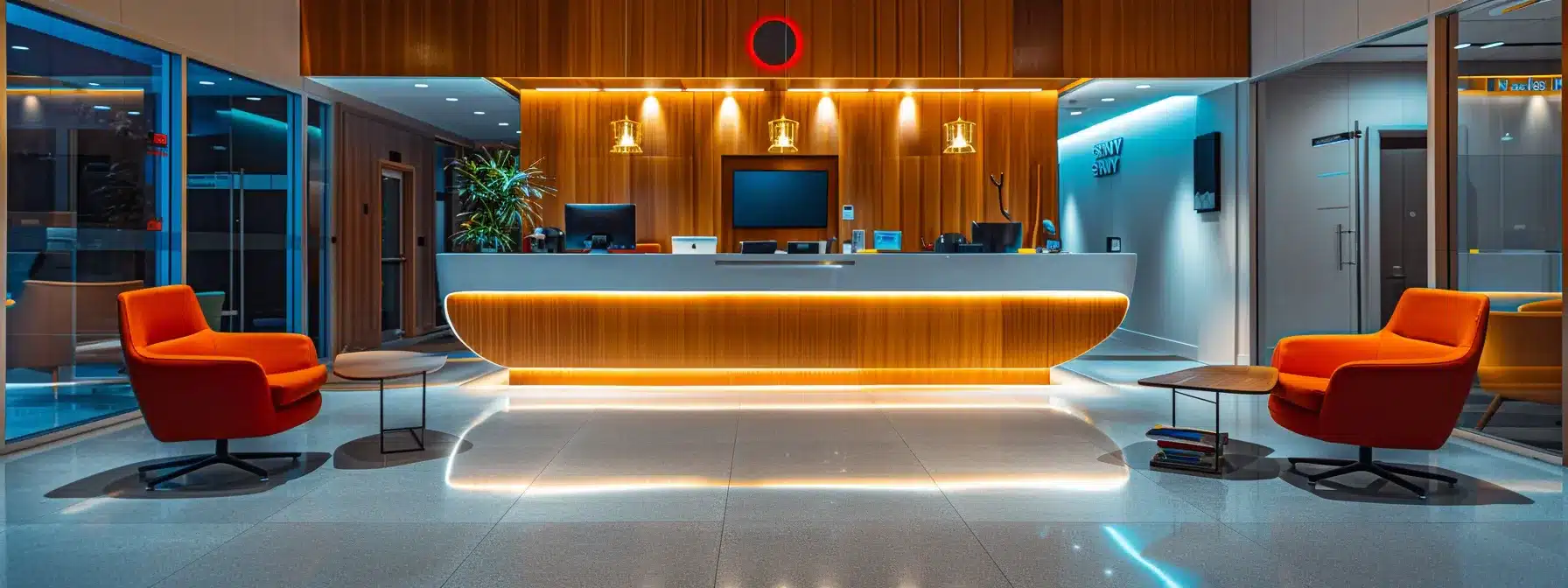 a modern dental clinic in tyler, texas, features a welcoming reception area with sleek furnishings and informative materials, perfectly embodying the commitment to affordable dental solutions and patient care.