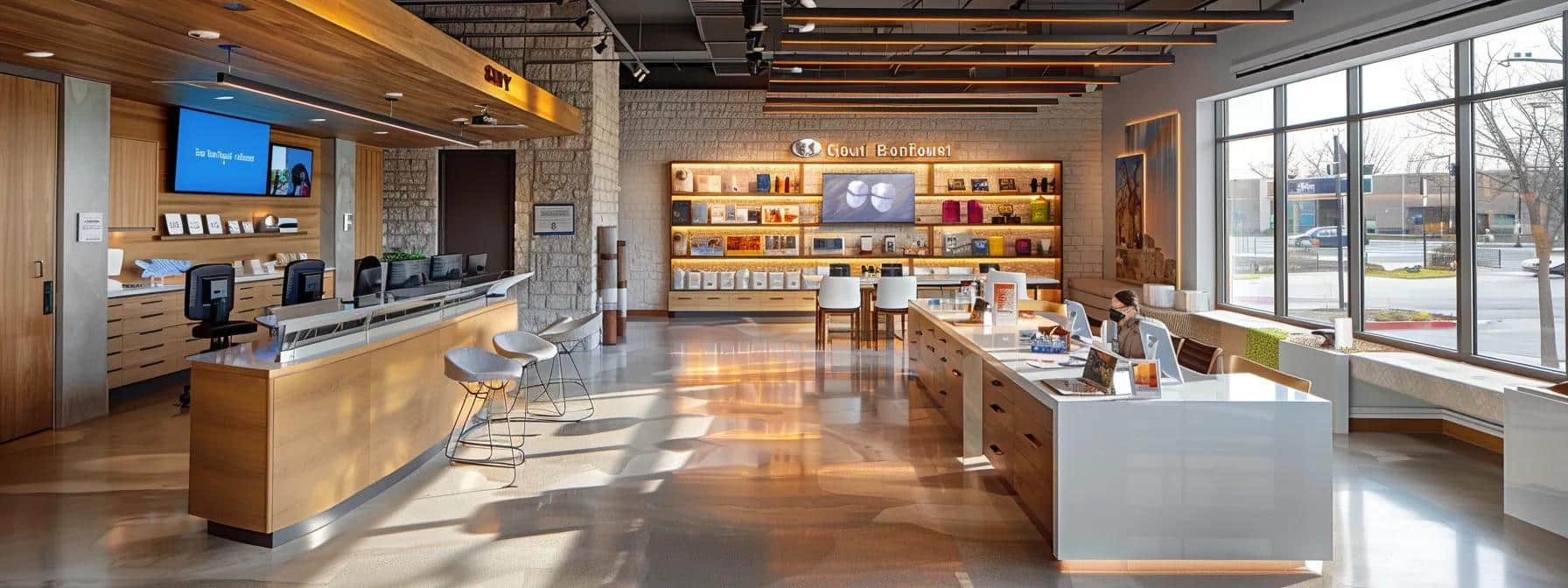 a modern dental clinic in denton, tx, featuring a sleek consultation area with an inviting ambiance, where a patient discusses various affordable denture solutions with a knowledgeable dentist, surrounded by informative dental models and brochures on cost-effective options.