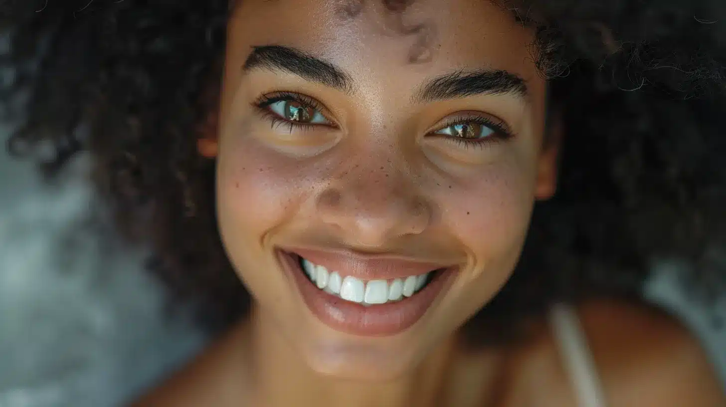 a modern dental clinic in lake worth showcases a confident patient smiling with beautifully enhanced teeth after receiving all-on-4 dental implants, illuminated by bright, sterile lighting that highlights the advanced technology and comfort of the treatment setting.
