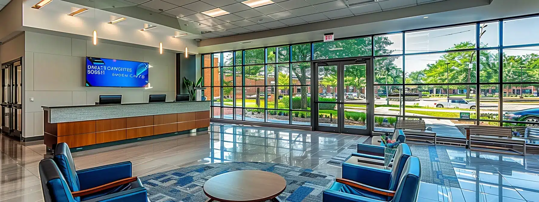 a modern dental clinic in denton showcases advanced dental implant technology, with a polished environment featuring sleek treatment chairs, professional tools, and vibrant informational displays, reflecting a commitment to patient care and aesthetic restoration.