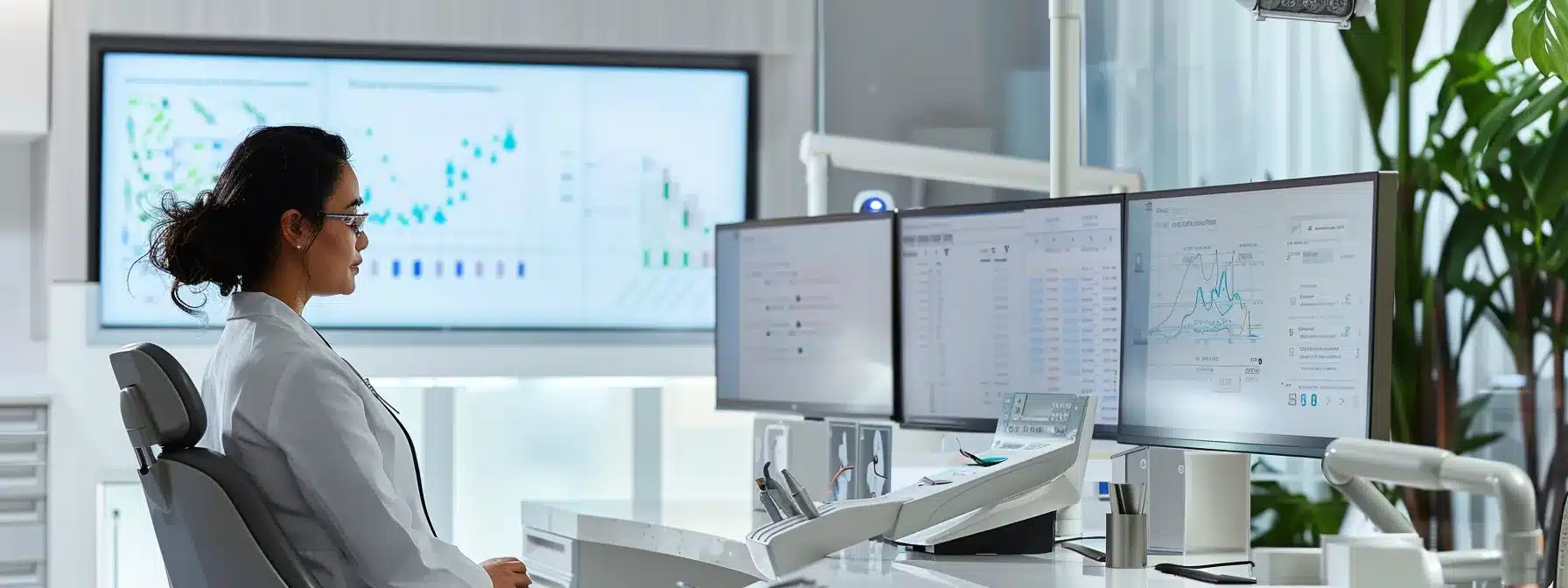 a modern dental office features a sleek consultation area with a confident dental professional reviewing transparent pricing charts and detailed quotes for extraction services, emphasizing a clean, clinical atmosphere that promotes trust and safety in patient care.