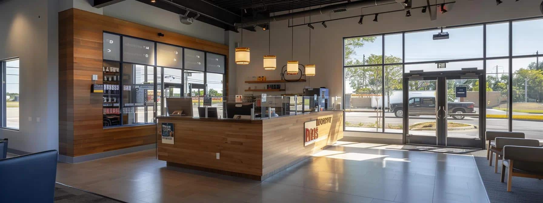 a modern dental office in denton features a welcoming reception area with a sleek desk, informative brochures on affordable care benefits prominently displayed, and an inviting consultation room bathed in soft, ambient lighting, emphasizing accessibility and care for local patients.