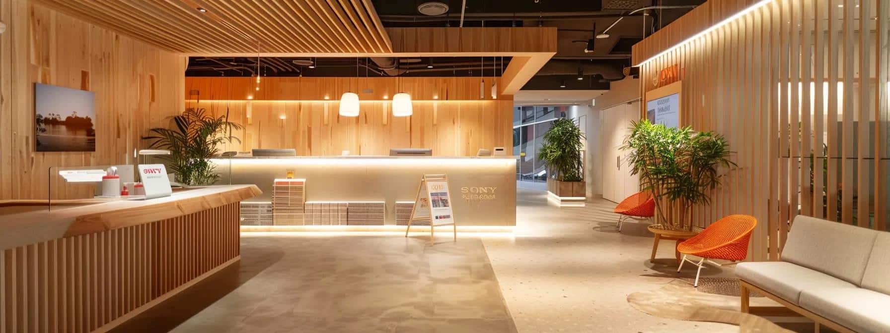 a modern dental office with a welcoming reception area featuring comfortable seating and informative brochures about financing options for dental implants, illuminated by warm overhead lighting, creating an inviting atmosphere for patients seeking affordable payment alternatives.