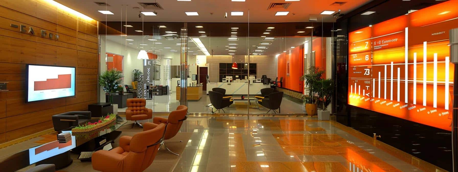 a sleek, modern dental clinic with advanced technology features prominently displays a bar chart visually contrasting denture costs in india and denton, highlighting the stark price disparities against a backdrop of gleaming dental equipment and a professional setting.