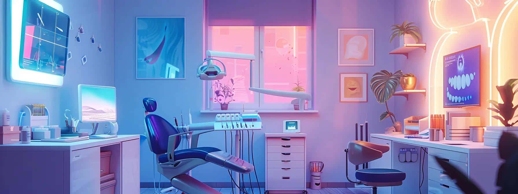 a warmly lit dental consultation room showcases a confident patient discussing denture care with a compassionate dentist, surrounded by tools and educational materials that illustrate the transformative journey from anxiety to self-assurance.