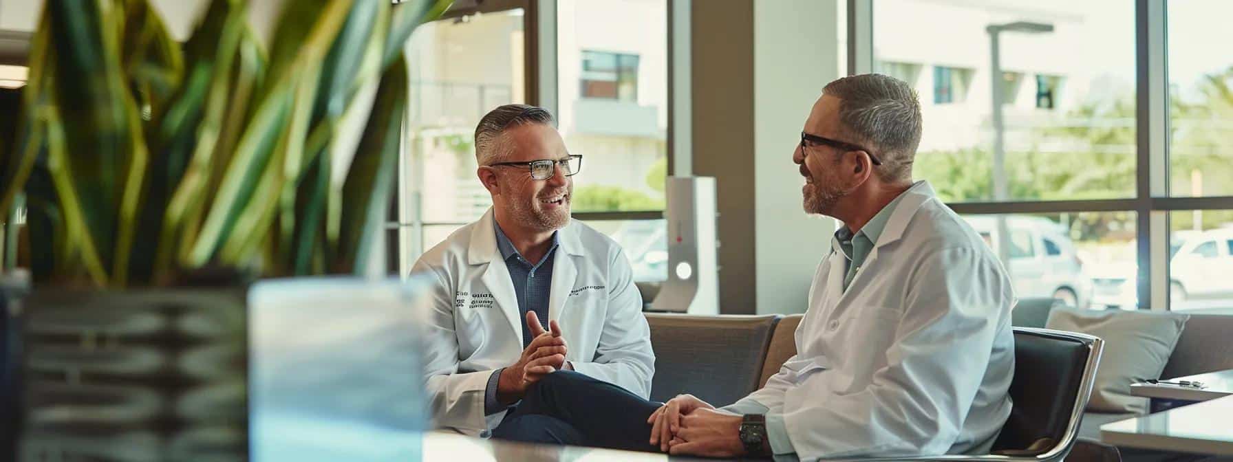 a bright, modern dental office with a welcoming atmosphere features a friendly dentist engaging in a discussion with a patient, highlighting the importance of communication and trust during their first visit.