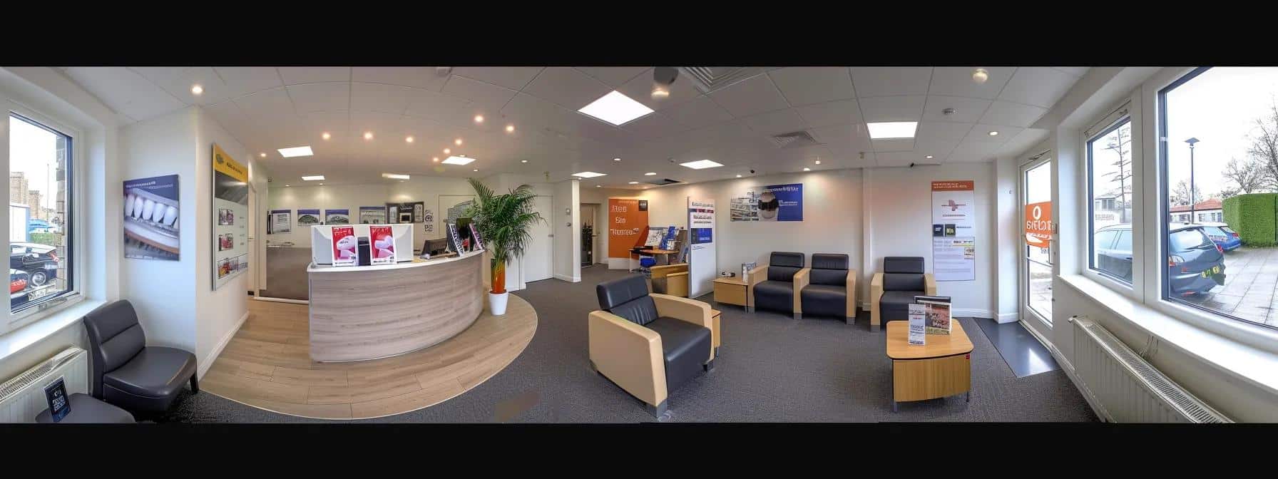 a modern dental clinic in mansfield, featuring a sleek reception area with comfortable seating and dental brochures prominently displayed, captures the essence of affordability and quality care, inviting potential patients to explore their options with confidence.