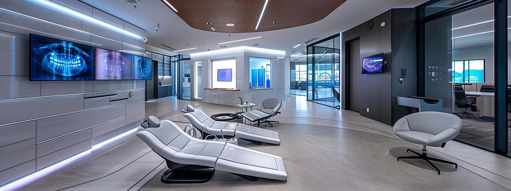 a modern dental clinic in lake worth, texas, showcases advanced technology and a sleek interior, featuring a high-tech dental chair and digital imaging displays, emphasizing the quality and precision involved in dental implant procedures.