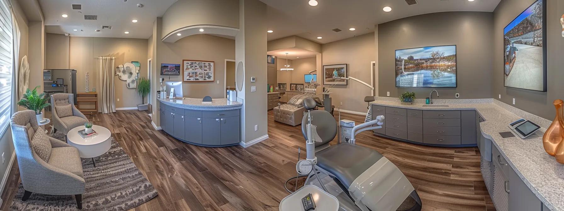 a modern dental clinic in fort worth, brightly lit and equipped with advanced dental technology, showcases a patient comfortably seated in a treatment chair, receiving immediate pain relief and care for a dental emergency, with a caring dentist and assistant attentively focused on providing quick, professional treatment.