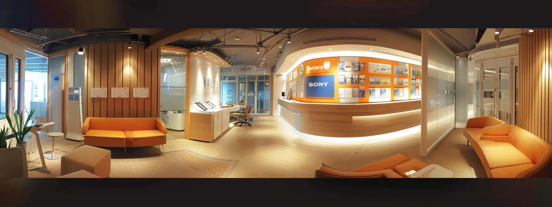 a modern dental clinic interior with a welcoming reception area featuring informational brochures about alternative dental care options, illuminated by soft, warm lighting that enhances its inviting atmosphere.