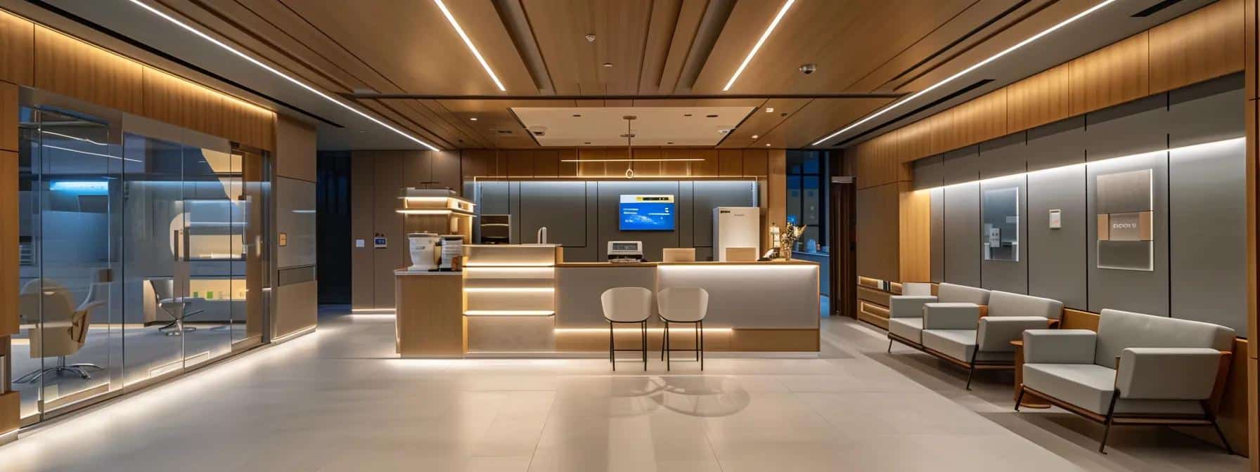 a modern dental clinic interior with a clean, sterile ambiance, featuring a comfortable examination chair and advanced dental tools, symbolizing the urgency and care of emergency extraction services, illuminated by bright, clinical lighting.