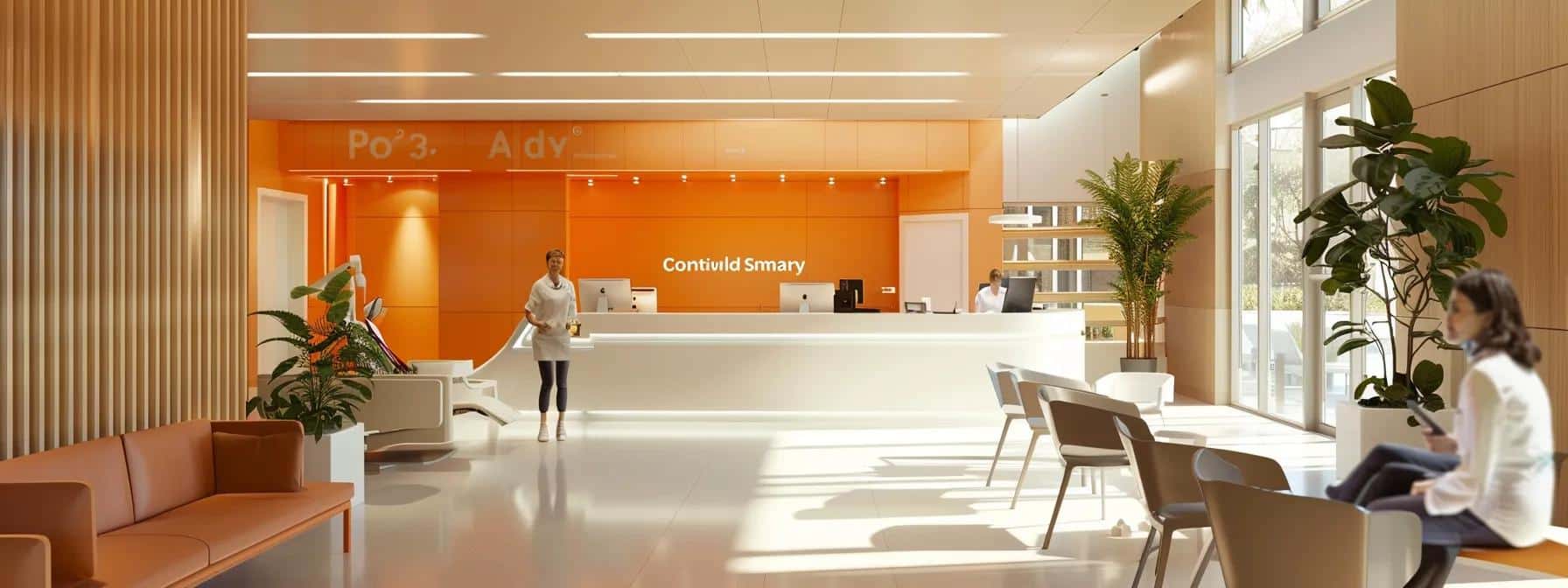 a modern dental clinic interior, featuring a bright consultation area with a patient receiving personalized care from a skilled dental professional, emphasizing the community health center's commitment to affordable dental implants and patient education.