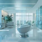 a modern dental clinic reception in lake worth, texas, featuring a stylish waiting area with sleek furniture and bright, inviting decor, emphasizing a sense of comfort and professionalism while showcasing promotional materials for affordable dental implants.