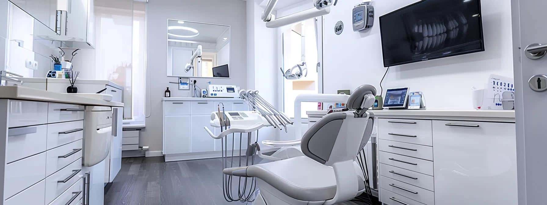 a modern dental clinic reception area features a welcoming environment with a sleek payment plan display, showcasing various flexible financing options on a digital screen, illuminated by warm overhead lighting to create an inviting atmosphere for patients seeking emergency care.