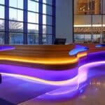 a modern dental office in tyler, texas, featuring a warmly lit reception area with sleek, comfortable seating and an inviting ambiance that suggests accessibility and care for affordable emergency dental services.