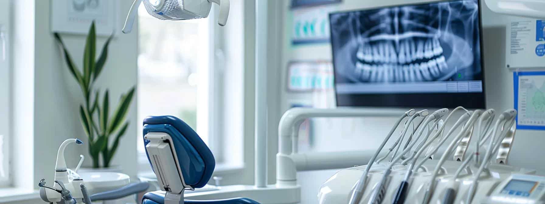 a modern dental office reception area features a sleek, organized display of emergency extraction service comparisons on a digital screen, showcasing response times and patient satisfaction ratings against a backdrop of professional, comforting decor.