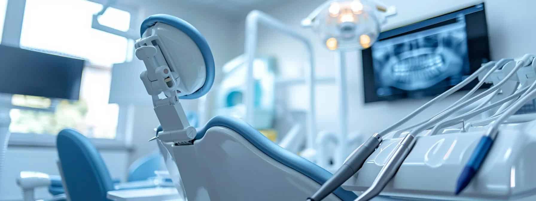 a modern dental office with sleek, high-tech equipment and a welcoming atmosphere, showcasing a digital display of financing options on a wall-mounted screen, emphasizing accessibility and affordability for patients seeking quality care in mansfield.