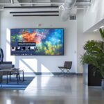 a modern office with sleek, minimalist design, showcasing a confident professional discussing affordable emergency extraction services on a large digital screen in tyler, texas, under bright, focused lighting.