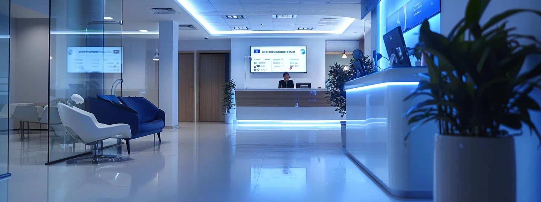 a sleek, modern dental office with a bright, sterile atmosphere, showcasing a digital display of available extraction services and a friendly receptionist promptly answering a phone call, underscoring the importance of timely care in emergency situations.