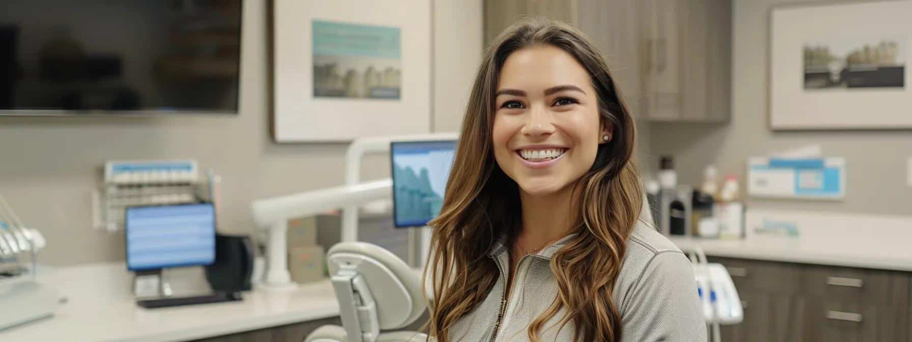 an inviting dental office interior featuring a friendly receptionist at the front desk, a well-organized consultation area with patient brochures on affordable treatment options, and a digital screen displaying transparent pricing plans to convey a commitment to cost-conscious care.