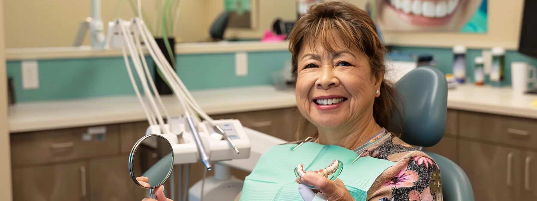 Person smiling confidently while adjusting to life with new dentures.