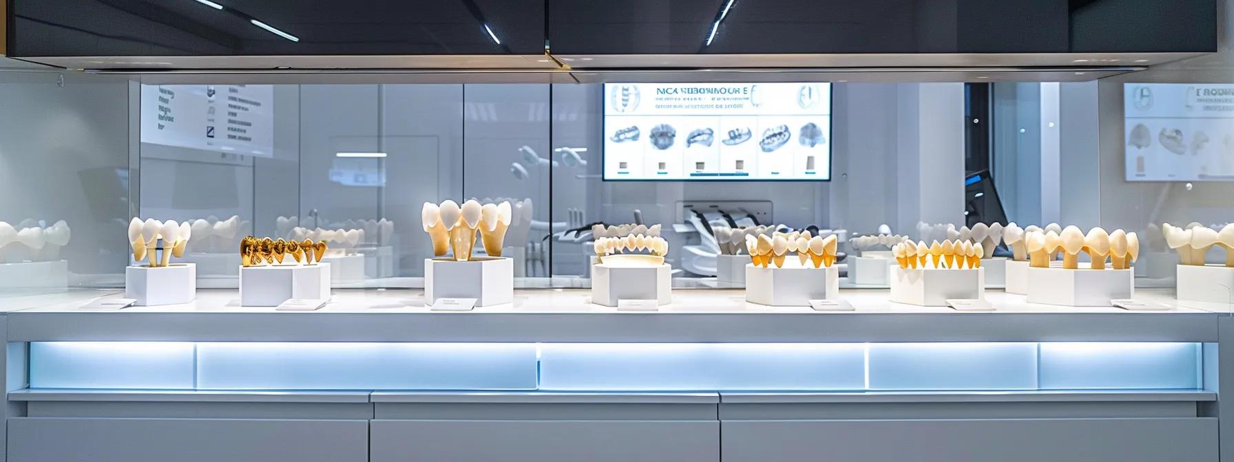 Different types of dental crowns showcasing materials that may cause a funny taste.