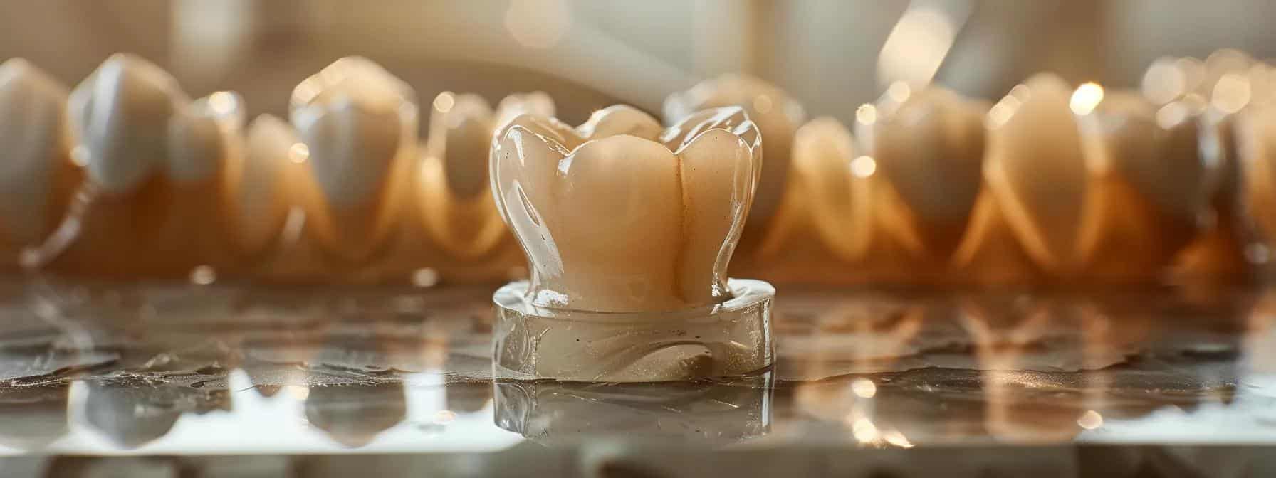 Dental crowns restoring damaged teeth, highlighting lifespan factors and materials used.