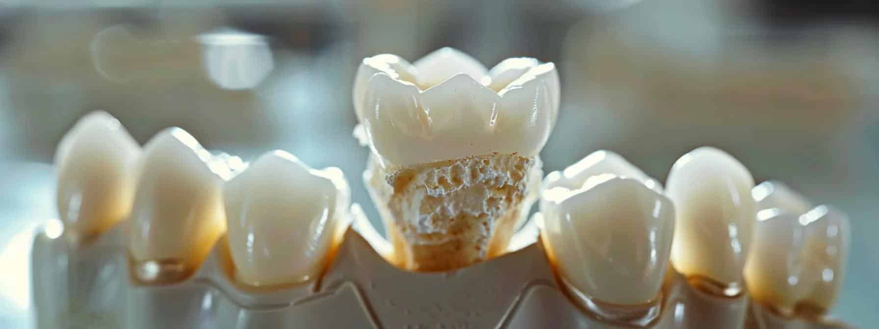 Illustration of a crowned tooth showing plaque buildup and decay risk areas.