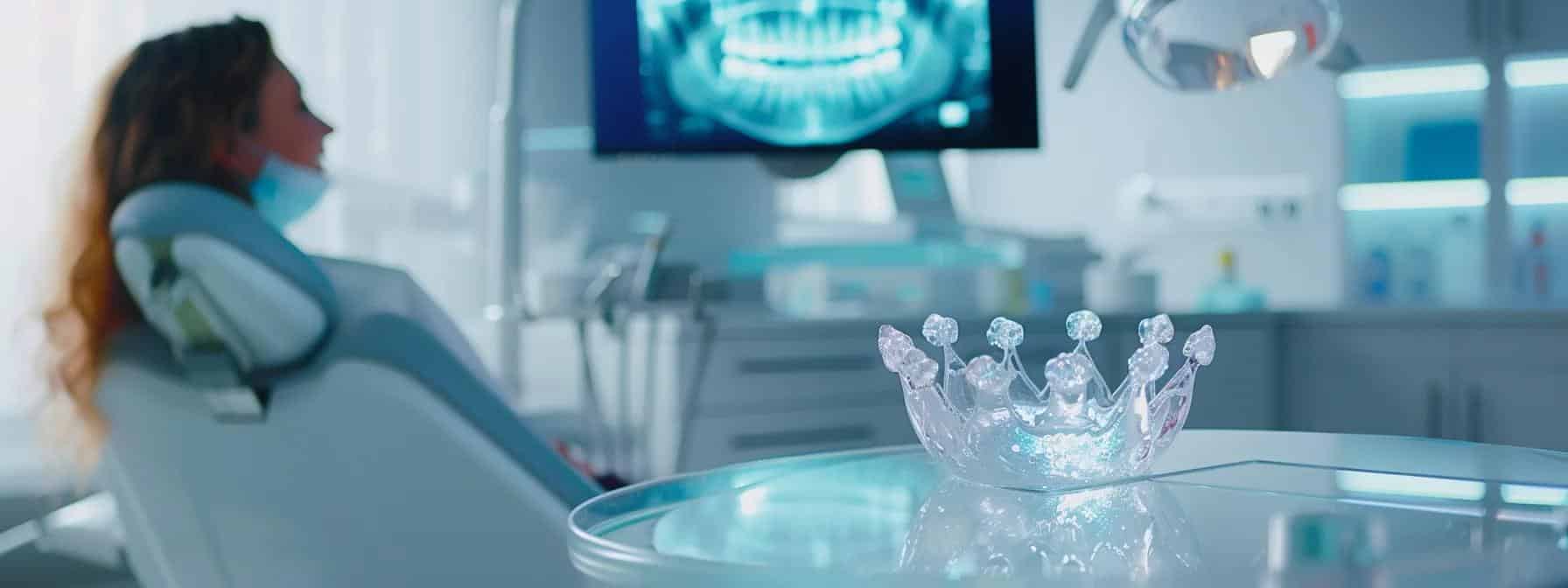 Image of a dental crown with a thought bubble indicating a strange taste or problem.