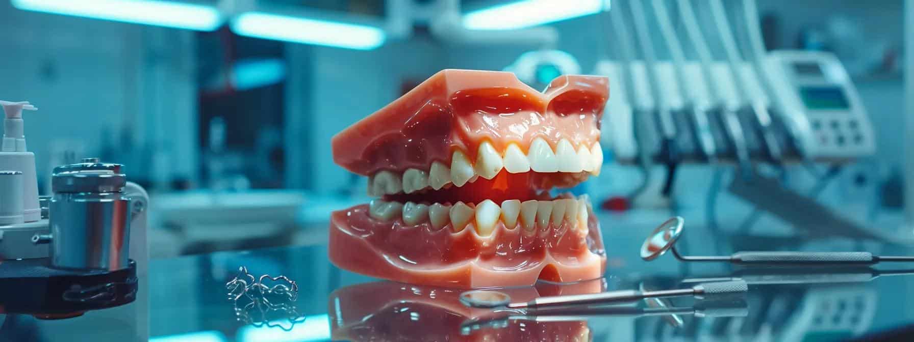 Illustration showing ill-fitting dentures causing irritation and inflammation in gum tissue.