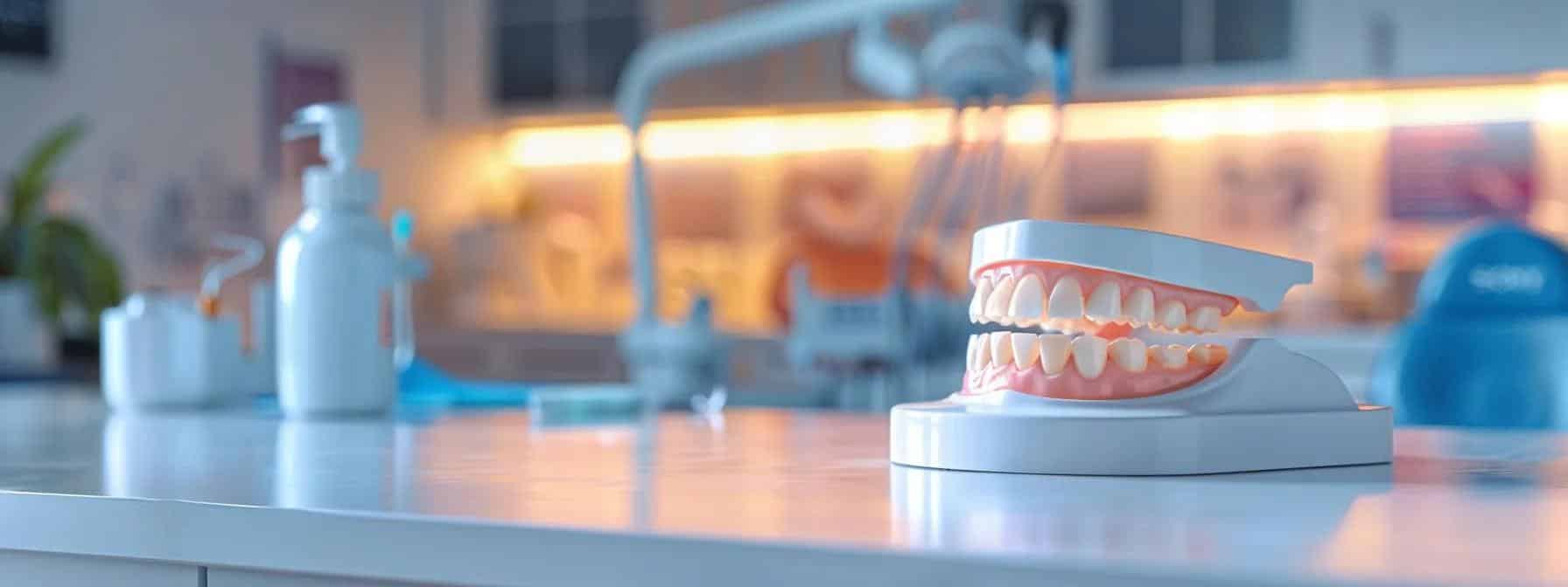 Image of a person cleaning dentures with a toothbrush, emphasizing denture aftercare.