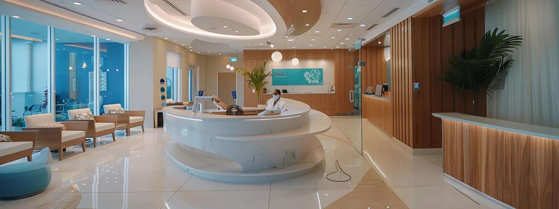 a modern dental clinic in lakeworth, showcasing a warm and welcoming interior with high-tech dental equipment, where a smiling patient engages in a consultation about affordable dentures and implants, emphasizing hope and improved quality of life.