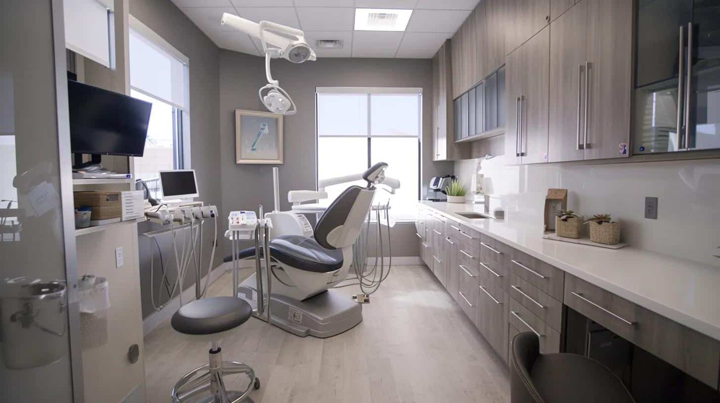 a modern dental clinic in lake worth, tx, featuring a state-of-the-art surgical setup with sleek equipment and a warm, inviting atmosphere, highlighting personalized patient care and advanced technology in dental implants.