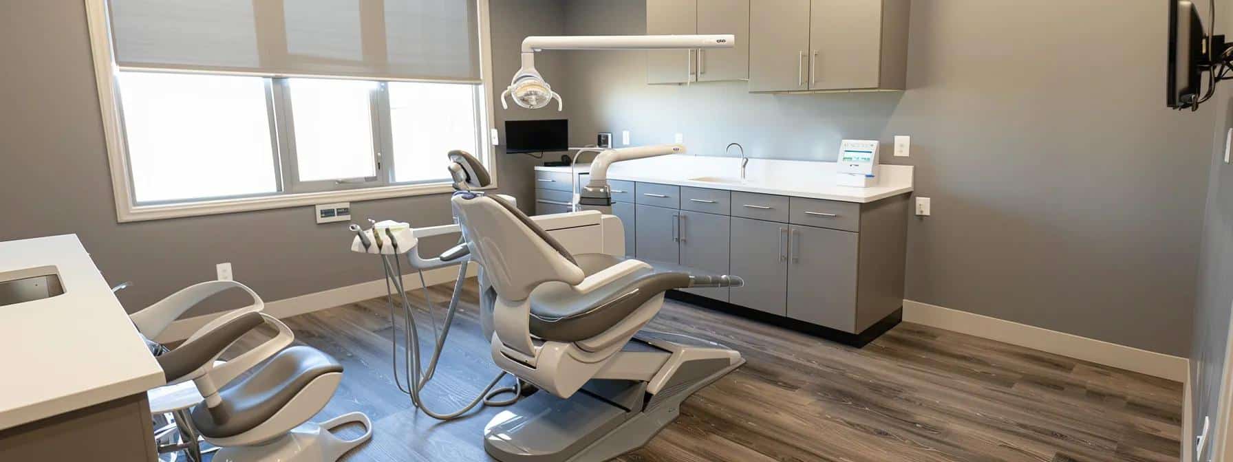 a modern dental clinic in denton, tx features a bright, welcoming consultation room with a sleek dental chair and advanced equipment, highlighting the accessibility of affordable dentures and dental implants for patients seeking tooth loss solutions.