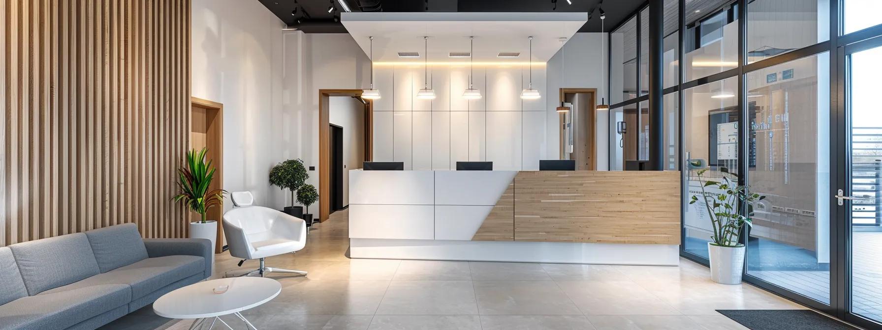 a modern dental clinic in mansfield, featuring cutting-edge equipment and a sleek, bright interior, showcasing advanced denture and implant technology in an inviting, professional setting.