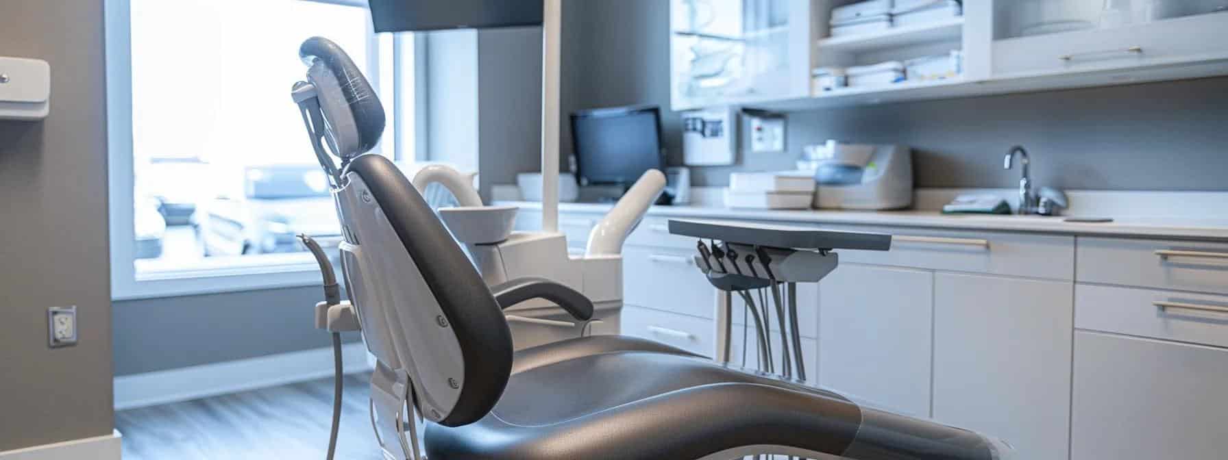 a modern dental clinic in denton showcases a sleek dental chair with advanced imaging technology in the background, emphasizing the precision and care involved in the dental implant process.