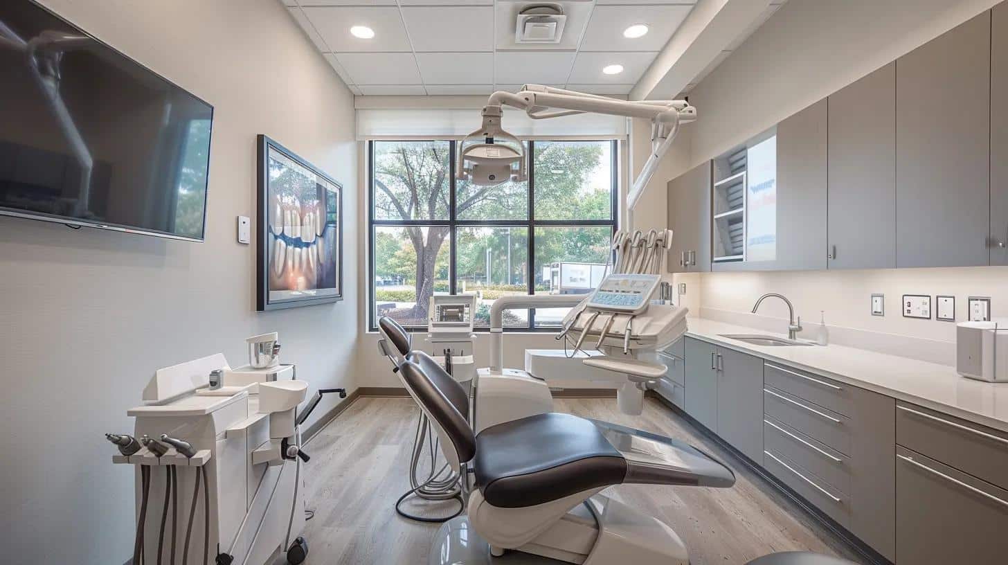 a modern dental clinic in lake worth, tx, showcases a sleek consultation area with advanced digital equipment, emphasizing a professional atmosphere that highlights the transformative benefits of dental implants for confident smiles.