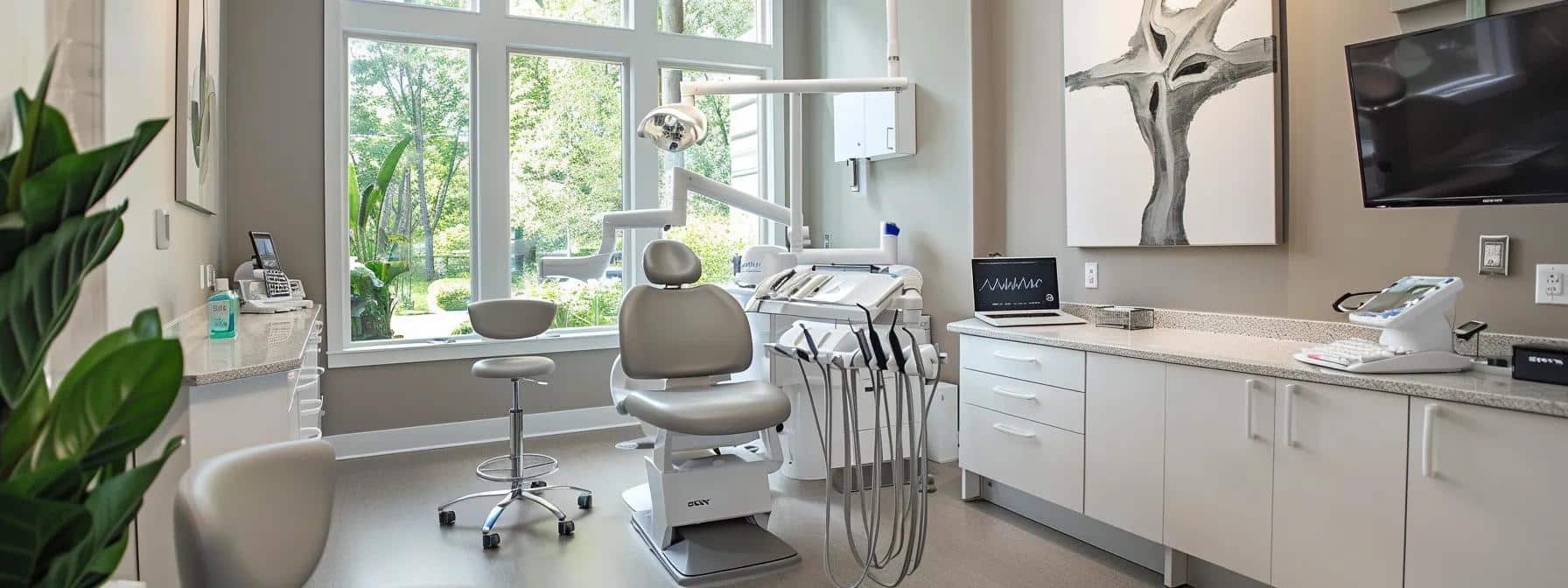 a modern dental clinic interior showcases a confident patient smiling brightly in a comfortable chair, surrounded by state-of-the-art dental technology and compassionate professionals engaged in a thorough consultation, highlighting the commitment to personalized care and excellence in dental restorations.