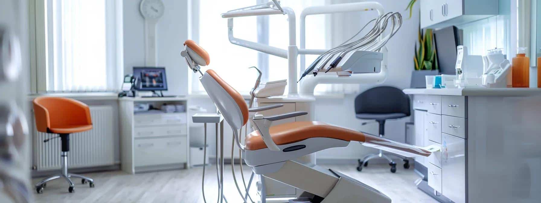 a modern dental clinic showcases a confident patient smiling broadly while sitting in an advanced dental chair, surrounded by high-tech equipment and vibrant, soothing decor, symbolizing the transformative benefits of upgrading from dentures to implants.