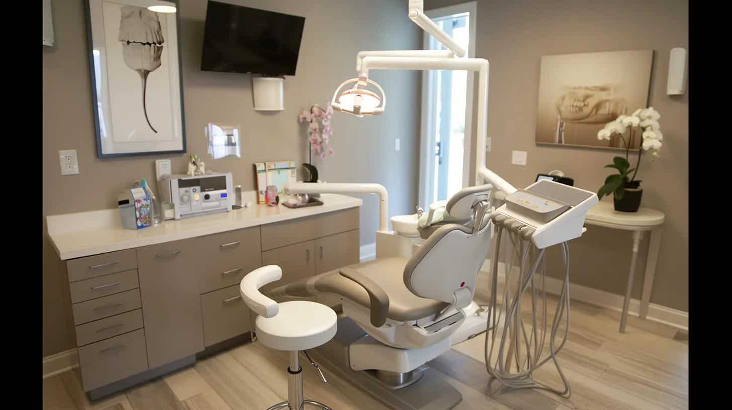 a sleek dental clinic in lake worth, showcasing a modern treatment room with advanced equipment, conveying a sense of professionalism and care, as a dental expert discusses the multi-step dental implant procedure with a patient seated comfortably in a state-of-the-art dental chair.